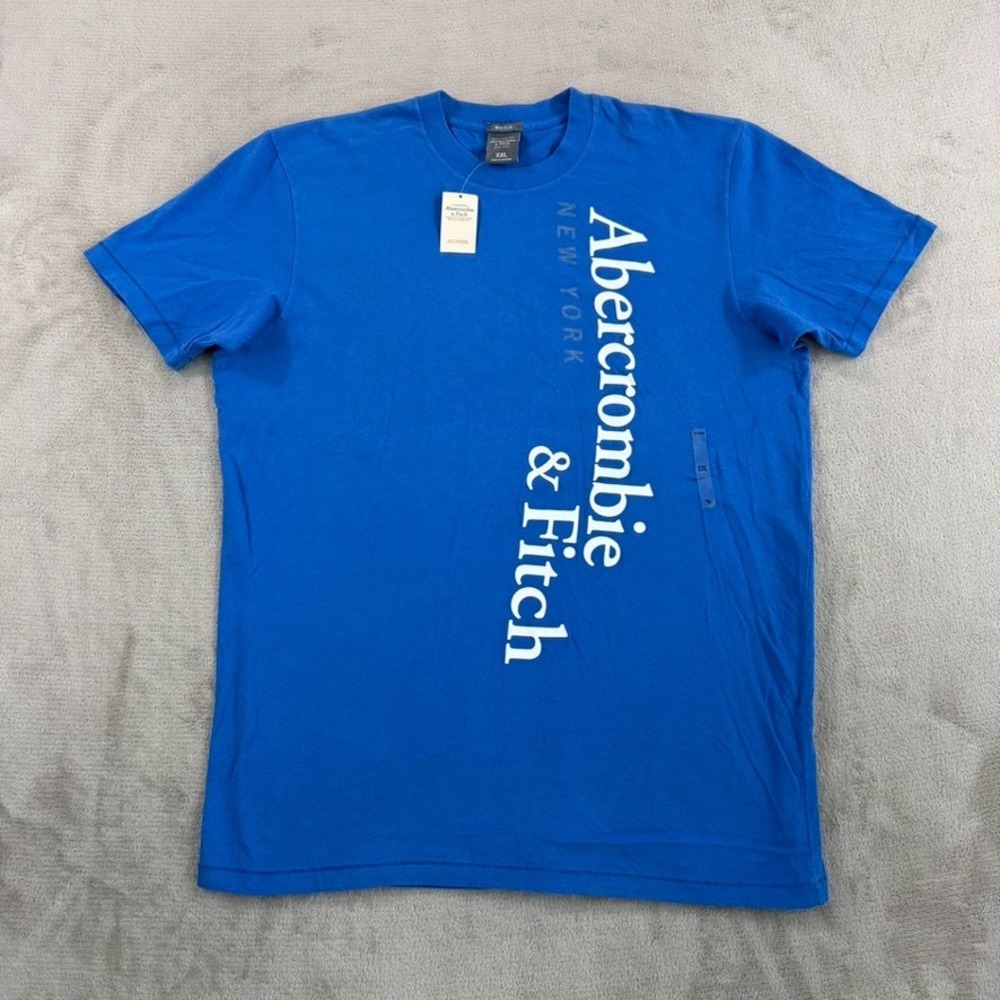 Vintage Y2K Abercrombie & Fitch Muscle Fit T-Shirt Blue Big Logo Print Men 2XL